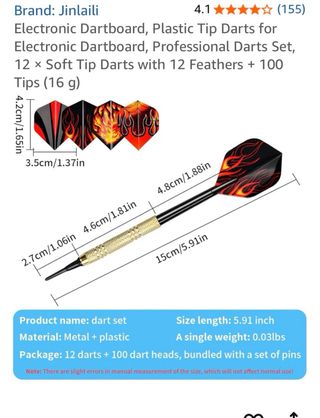 Juego de 12 dardos punta blanda 30 plumas