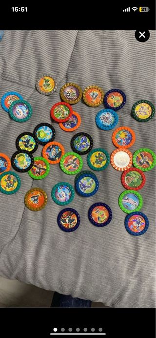 Tazos Pokémon 1, 2, 3; roks; boinx y varios
