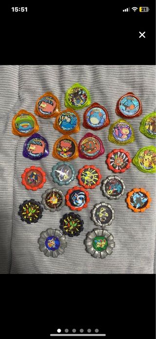 Tazos Pokémon 1, 2, 3; roks; boinx y varios