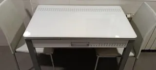 Mesa de cocina cristal y metal extensible