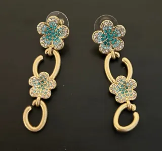 Brincos Oscar de la Renta Flor Dourado Teal