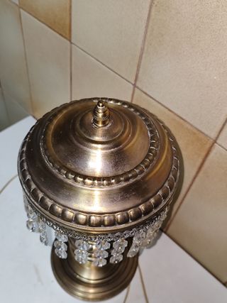 Lámpara de mesa vintage latón y cristal