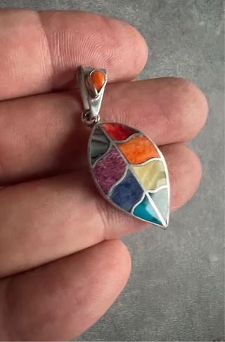 Colgante Plata Hoja Arcoíris Multicolor