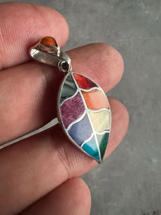 Colgante Plata Hoja Arcoíris Multicolor