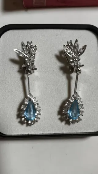 Pendientes Vintage Flor con Perla Azul