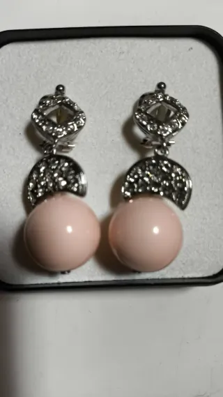 Pendientes vintage perla rosa y plata