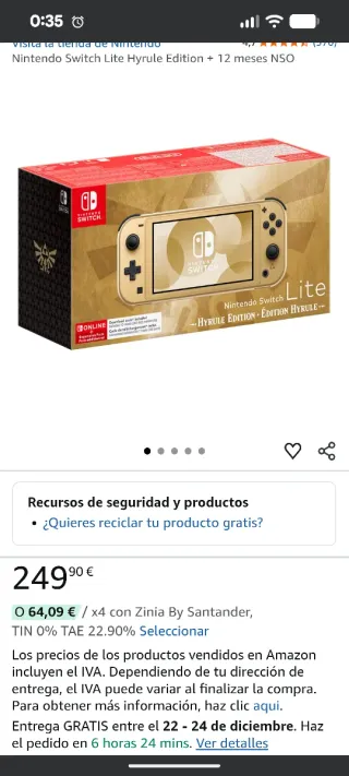 Nintendo Switch Lite Hyrule Edition Dorada