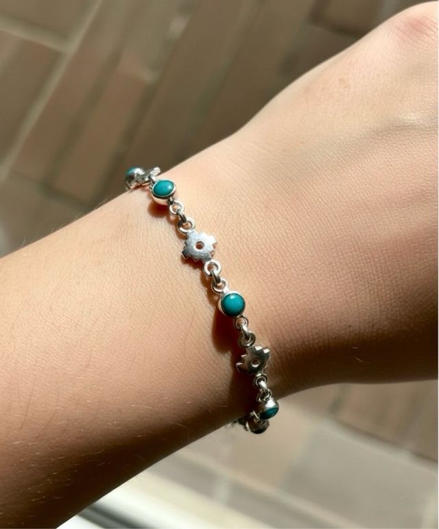 Pulsera Plata Perú Chacanas y Turquesa