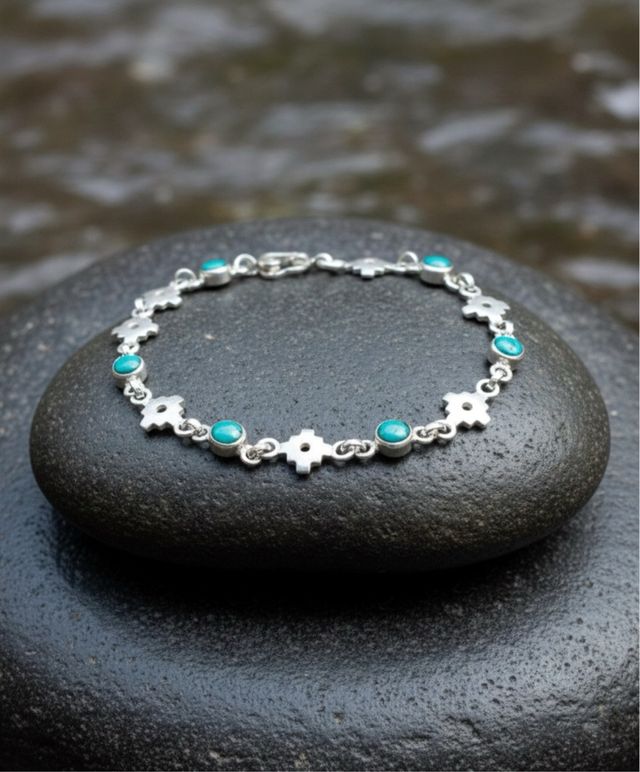 Pulsera Plata Perú Chacanas y Turquesa