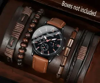 Reloj MSCXDK con pulseras de cuero y madera