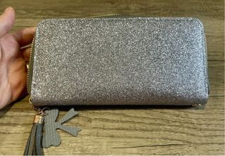 Portafoglio donna glitterato grigio/argento