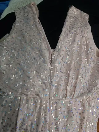 Vestido fiesta ASOS rosa lentejuelas irisadas