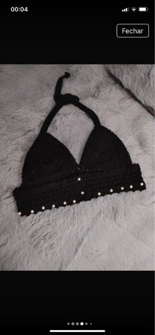 Top Crochê Pérolas Feito à Mão