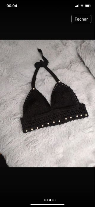 Top Crochê Pérolas Feito à Mão