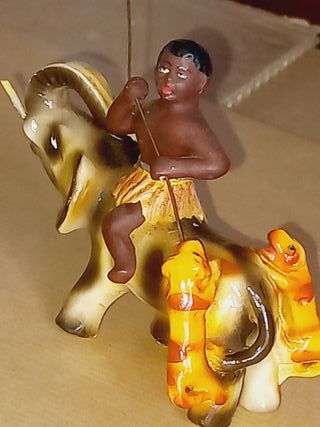 Tigre e Elefante - Estatueta de cerâmica portugues