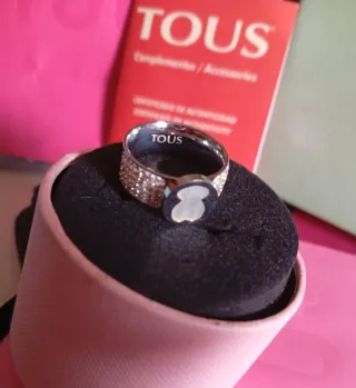 Anillo Tous Oso de Nacar y Zirconitas Talla 18
