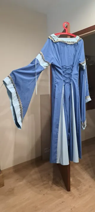 Vestido Medieval Azul Manga Trompeta, ajustable