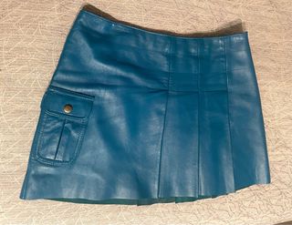 Minifalda Piel Azul Mango T. S