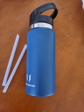 Super Sparrow Botella de Agua Acero Inoxidable - Botella Termica Boca Ancha con Paja 750ml - Sin BPA, para Gimnasio, Deporte, Of