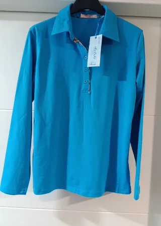 Camiseta Boteli azul manga larga mujer