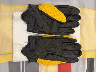 Guantes Moto Cuero Retro Amarillo Negro Talla XXL