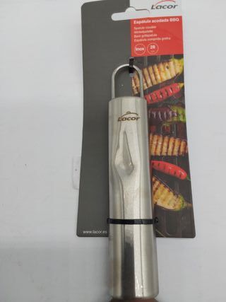 Lacor - 60266 - Espátula Acodada BBQ, Acero Inoxidable, Mango Ergonómico, Apto para Lavavajillas, 28 cm, Inox