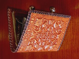 Porta-moedas em couro decorado Carteira de senhora