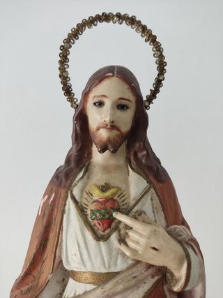 Sagrado Coração de Jesus terracota olhos em vidro