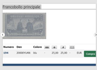 10 Francobolli Cina 1939 Mondo