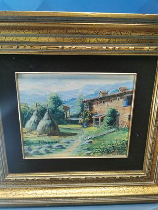 Óleos sobre tela. 2 Cuadros de “Cañón”. Paisajes rurales. Principios s.XX. Bonitos marcos de madera con pan de oro, muy bien hechos. En perfecto estado.