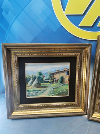 Óleos sobre tela. 2 Cuadros de “Cañón”. Paisajes rurales. Principios s.XX. Bonitos marcos de madera con pan de oro, muy bien hechos. En perfecto estado.