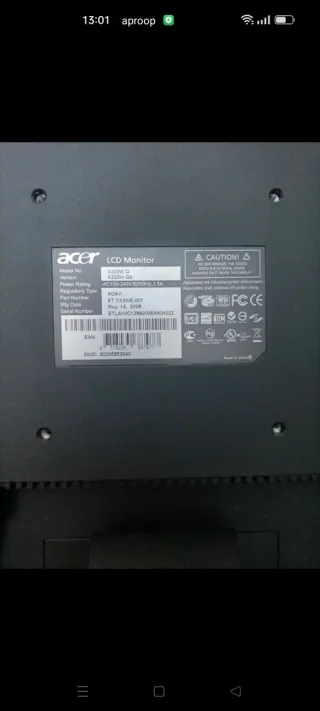 Monitor Acer X223W Negro