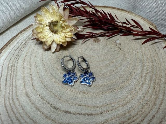 Pendientes Plata Huella Perro Azul