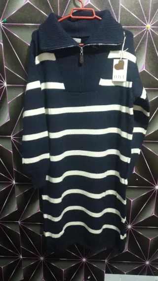 Jersey de rayas con cuello alto y cremallera m l