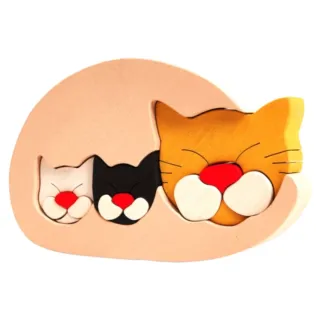 Puzzle NUEVO de gatos de madera beige 3D artesanal