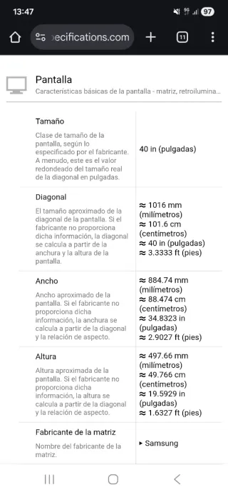 Televisión Samsung 40 Negra