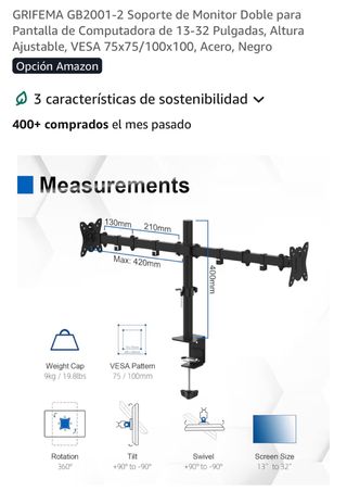 GRIFEMA GB2001-2 Soporte Doble Monitor 13-32