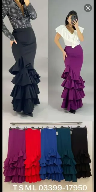 Falda flamenca volantes negra/morada