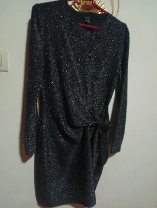 Vestido fiesta lentejuelas negro y plata