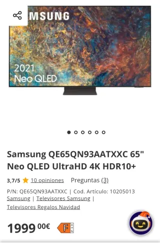 TV ALTA GAMA Samsung QE65QN93AATXXC 65 Neo QLED 4K