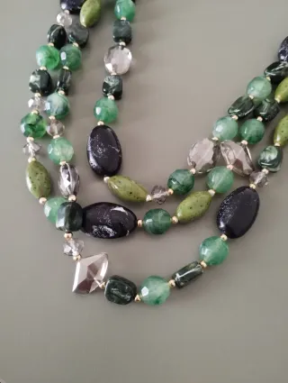 Collana statement 3 fili nero verde