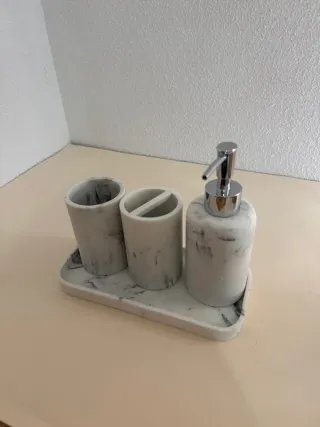 Juego 6 Accesorios Baño Mármol Gris Blanco