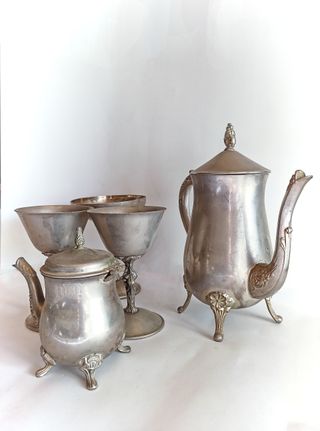 JUEGO De 4 PIEZAS DE ALPACA + 1 CON BAÑO DE PLATA