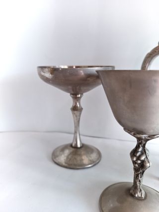 JUEGO De 4 PIEZAS DE ALPACA + 1 CON BAÑO DE PLATA