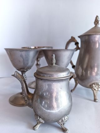 JUEGO De 4 PIEZAS DE ALPACA + 1 CON BAÑO DE PLATA