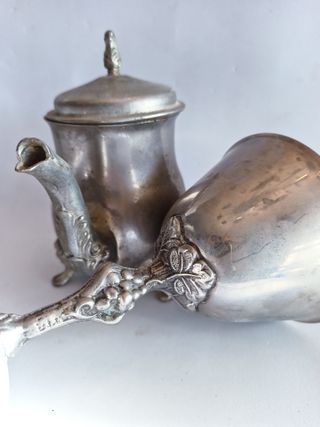 JUEGO De 4 PIEZAS DE ALPACA + 1 CON BAÑO DE PLATA