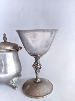 JUEGO De 4 PIEZAS DE ALPACA + 1 CON BAÑO DE PLATA