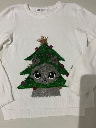 Jersey Navidad de gato Lentejuelas 4-6 Años H&M.