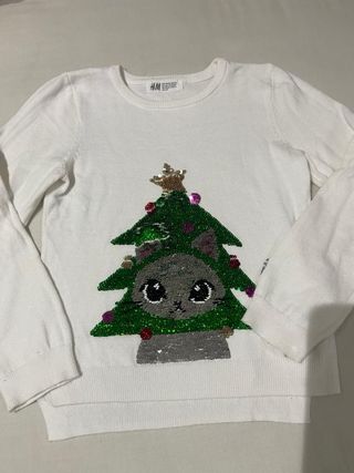 Jersey Navidad de gato Lentejuelas 4-6 Años H&M.