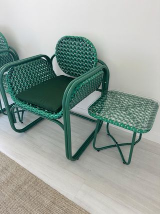 Conjunto 1 sillón y 1 mesita verde y blanco